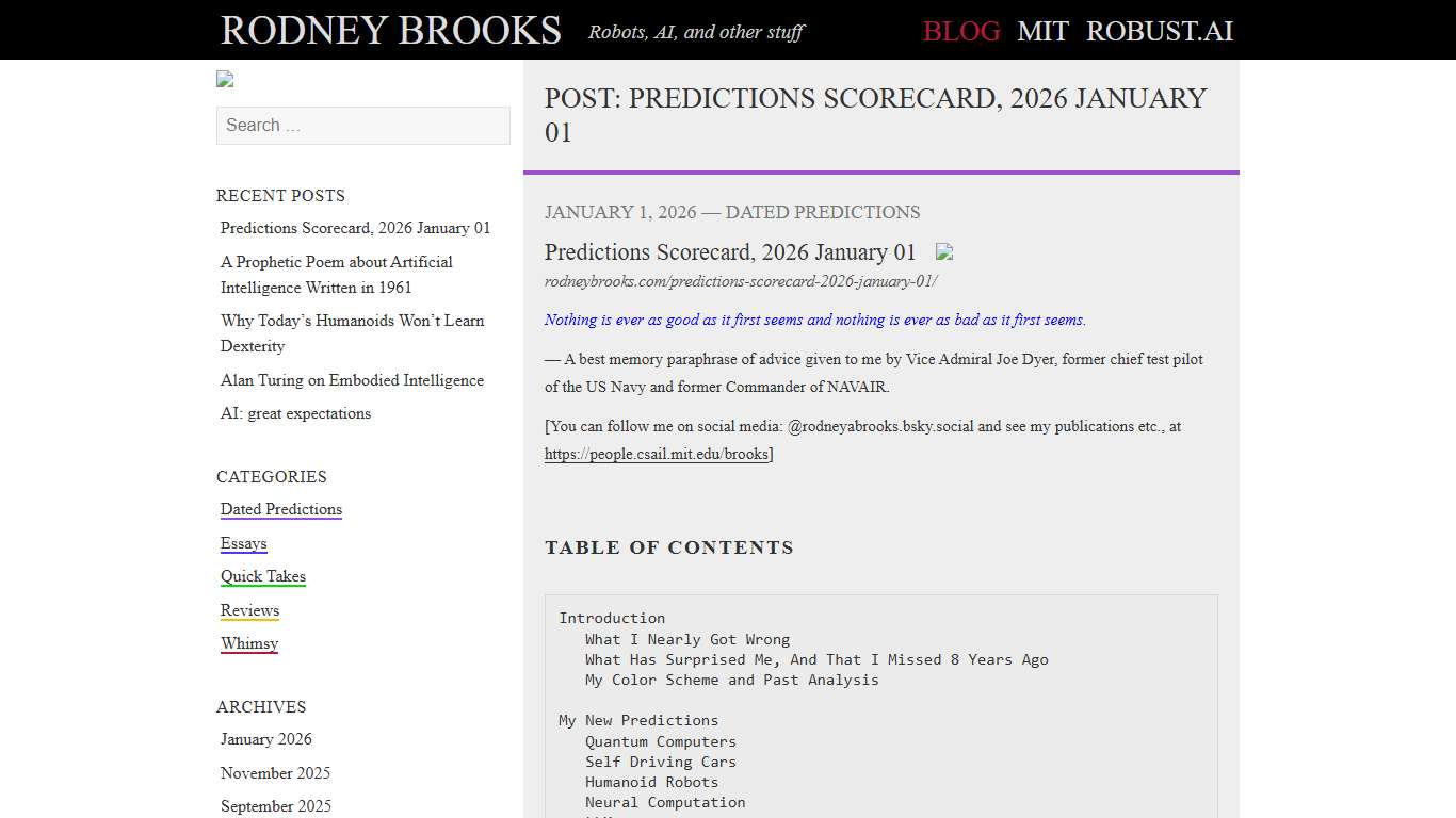 Predictions Scorecard, 2026 January 01 – Rodney Brooks